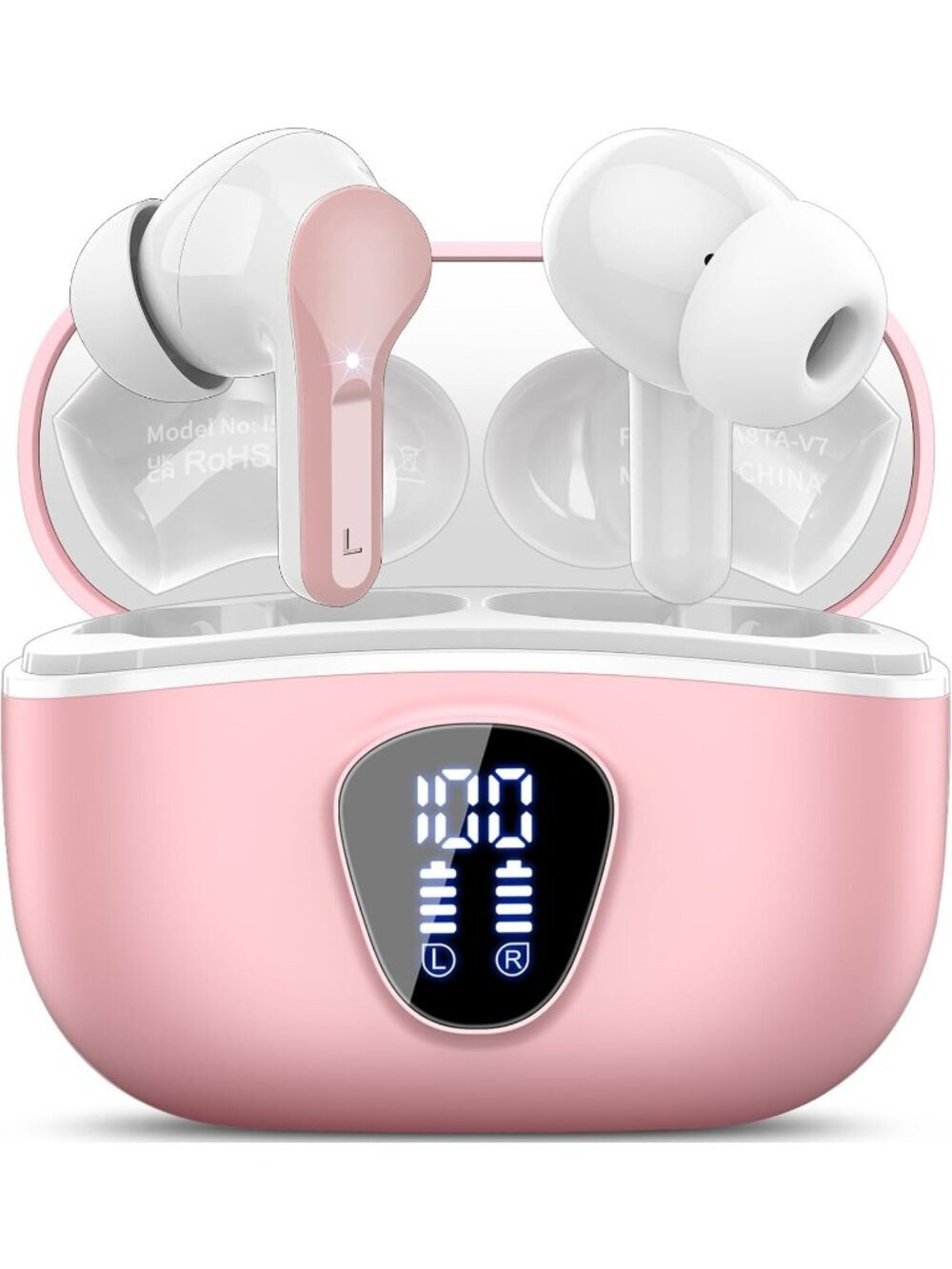 Wireless Pink 48H HiFi Stereo ENC Noise Cancelling Mic Bluetooth 5.4 Earbud